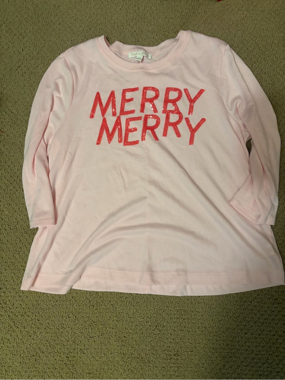 Women’s Pink 'Merry Merry' Long-Sleeve Holiday Top